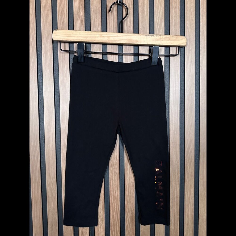 New Balmain Leggings 24 Months Girls Black Silver Shimmer Logo Pants Pull On